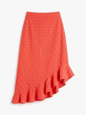 J. Crew Coral Asymmetrical Eyelet Ruffle Skirt